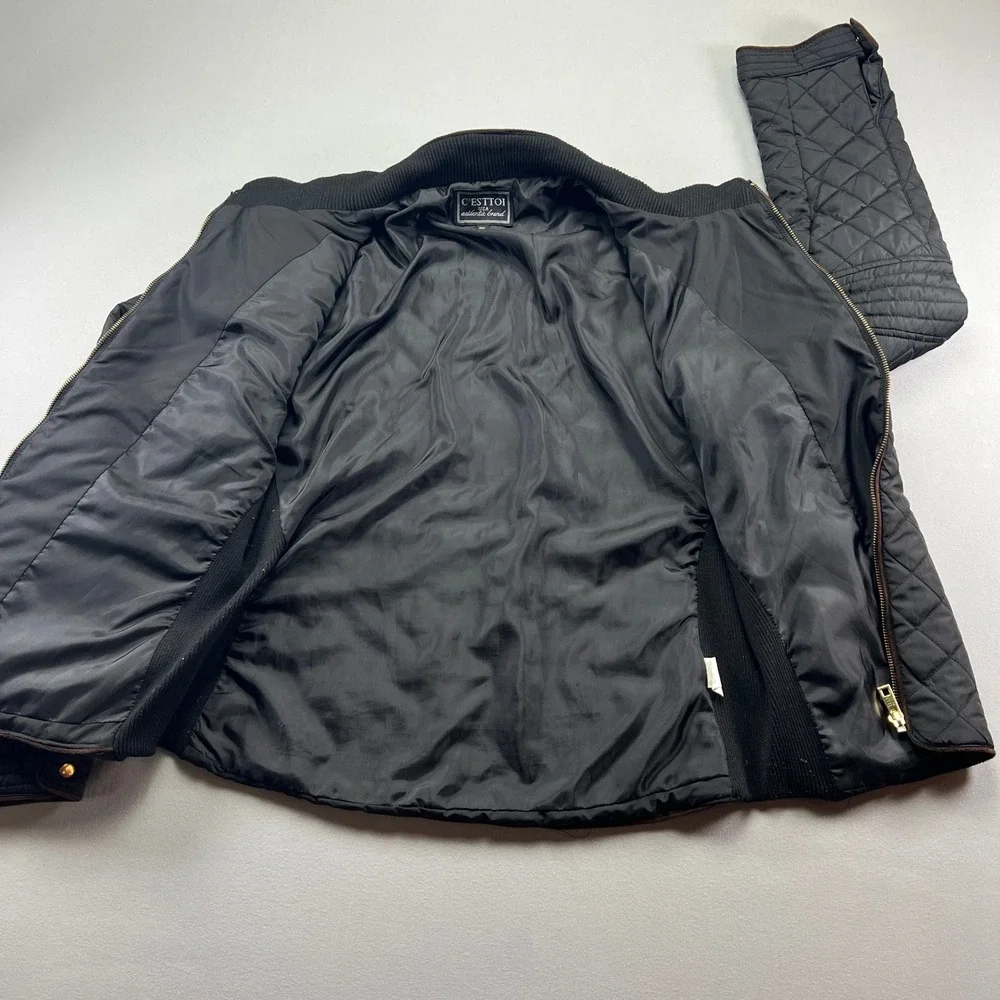 C'EST TOI Bomber Jacket Womens 2XL Black Lined Quilted Ribbed Insulated Full Zip